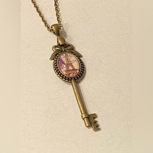 New Eiffel Tower key to Paris brass necklace